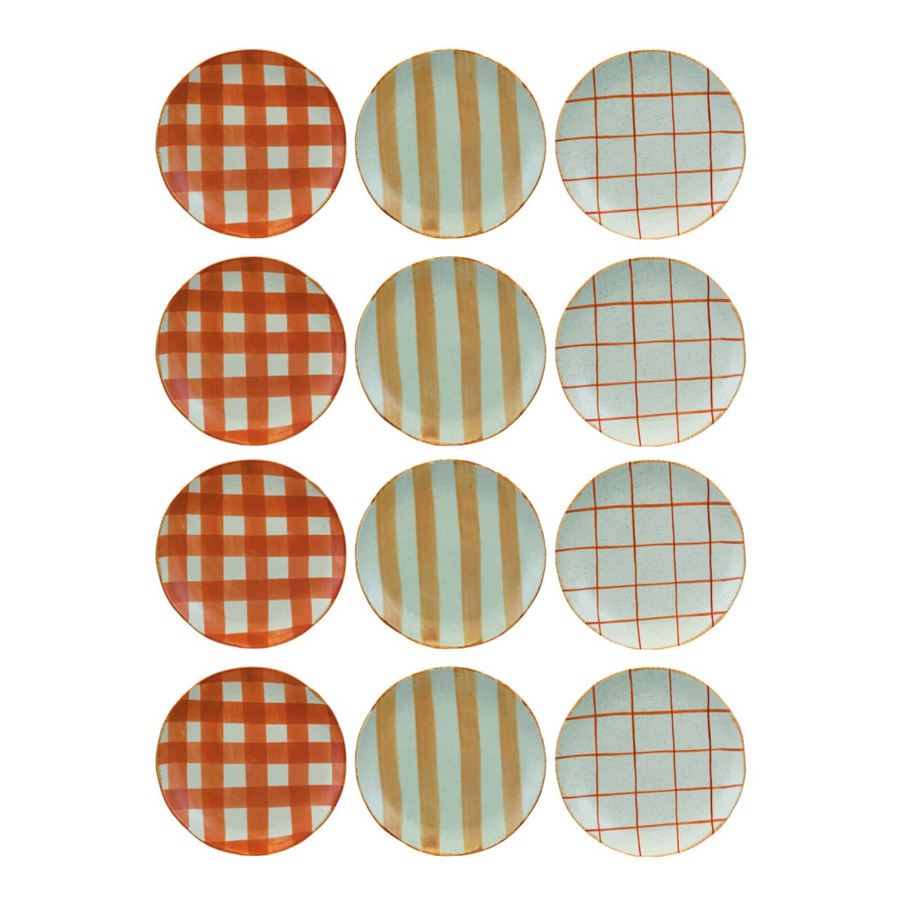 Hello Honey® 8" Pumpkin & Spice Mixed Pattern Hand-Painted Round Stoneware Plates, 12ct.